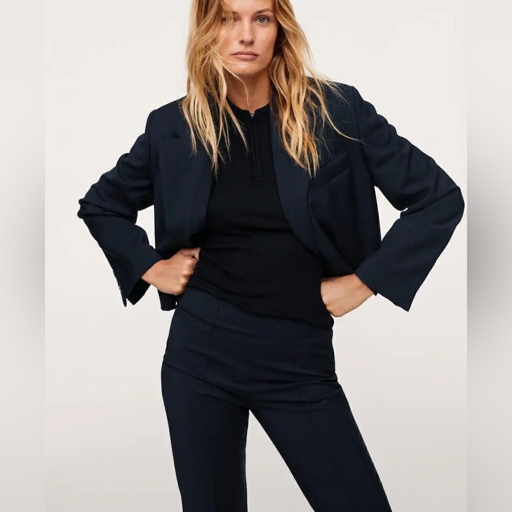 Mango 100% Wool Co-Ord Set Blazer Pants Navy - Picture 5 of 7